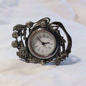 Vintage Silver Scenes Miniature Clock Dandelion Flowers